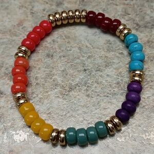 Hand Crafted Colorful Beaded Bracelet with Gold Accents